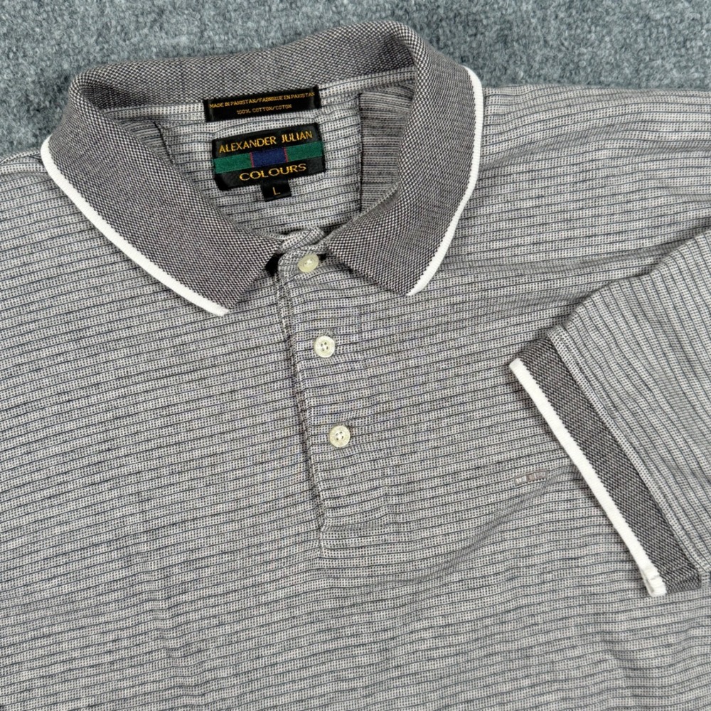 Alexander Julian Colours Polo Shirt Striped Short Sleeve Casual L Retro Preppy
